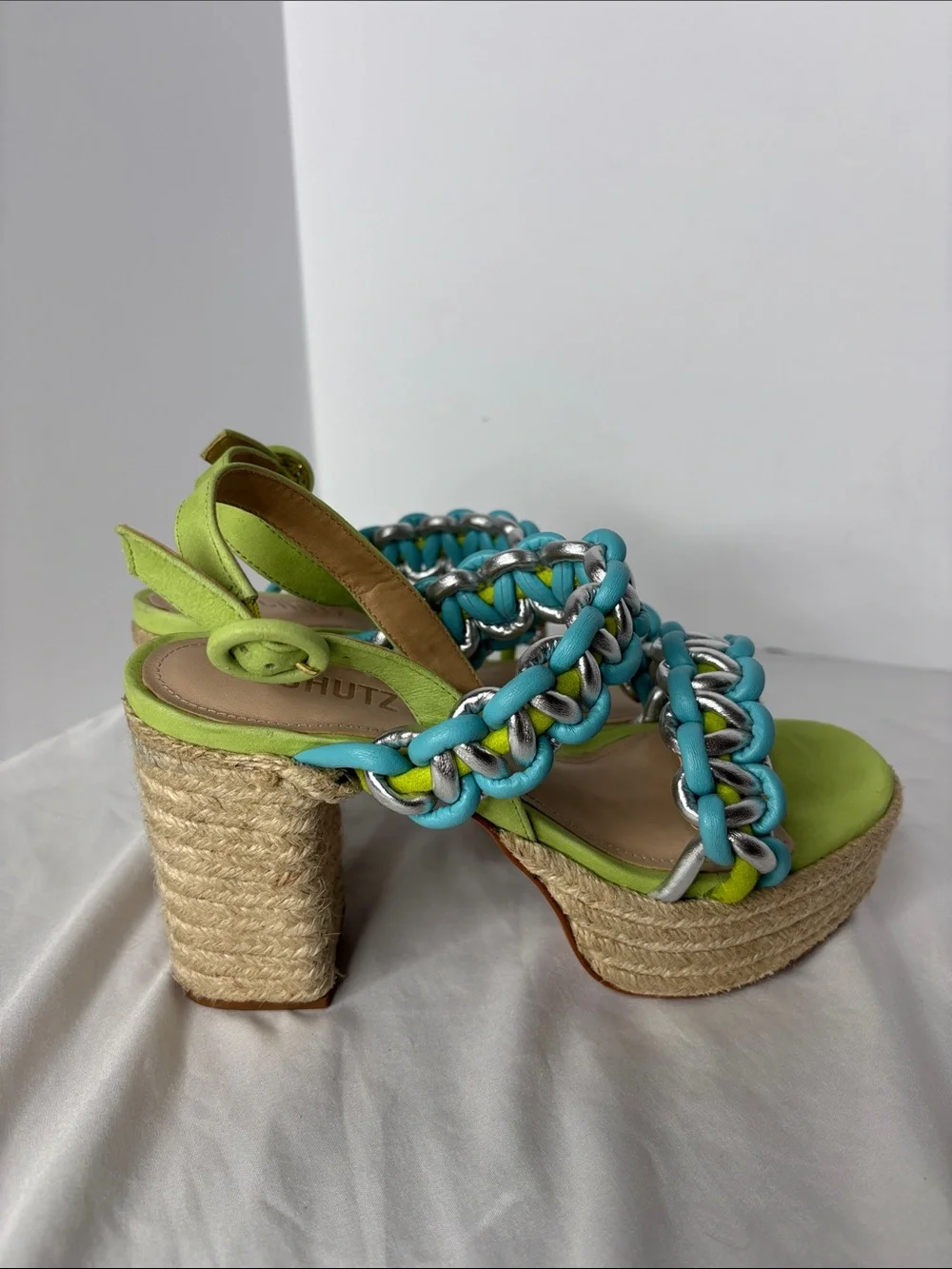 Schutz Juliet Heels in Lime Suede Leather Size 8.5B  Party Ready Vacation